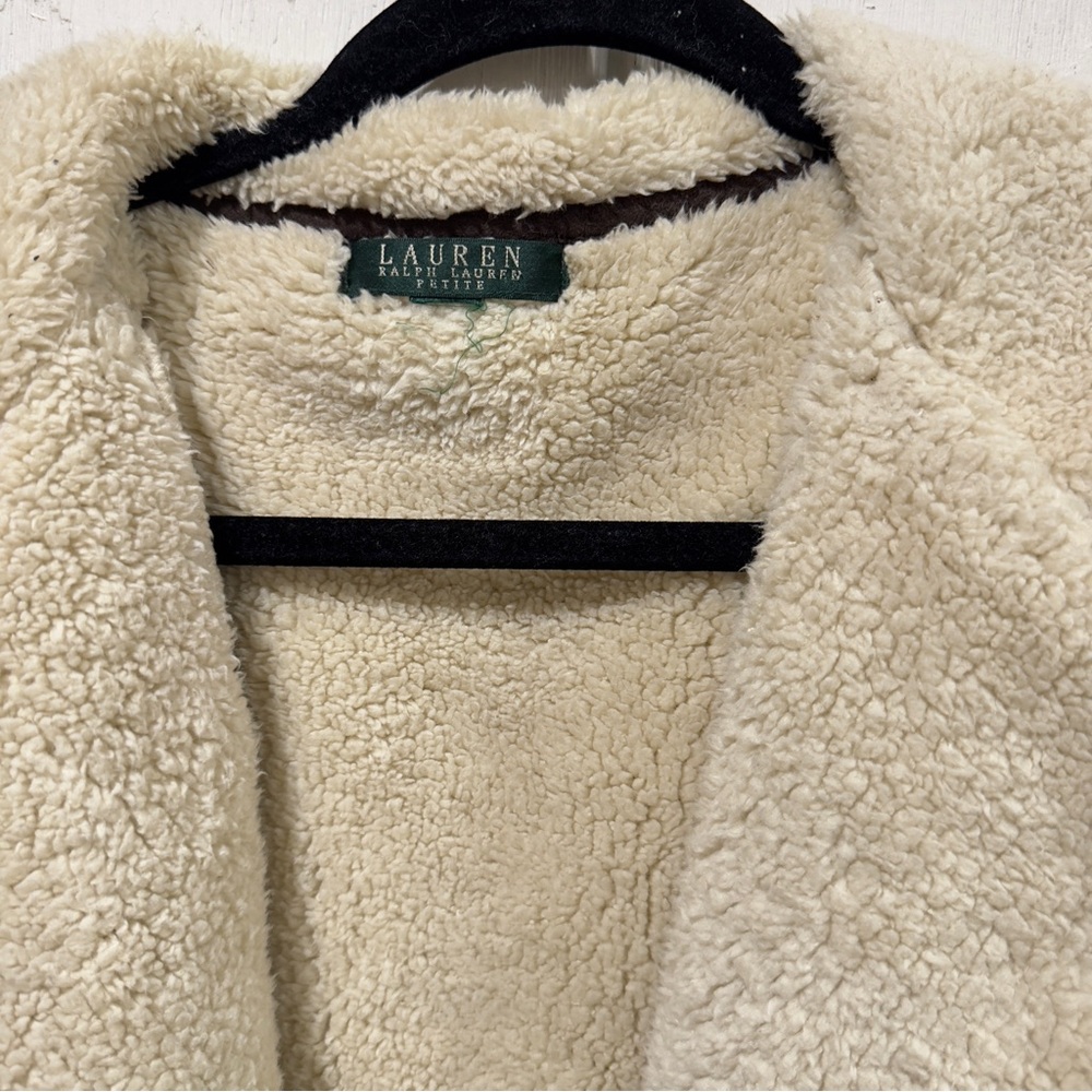 Ralph Lauren Dark Brown Faux Shearling Jacket with Cream Collar - Picture 6 of 8